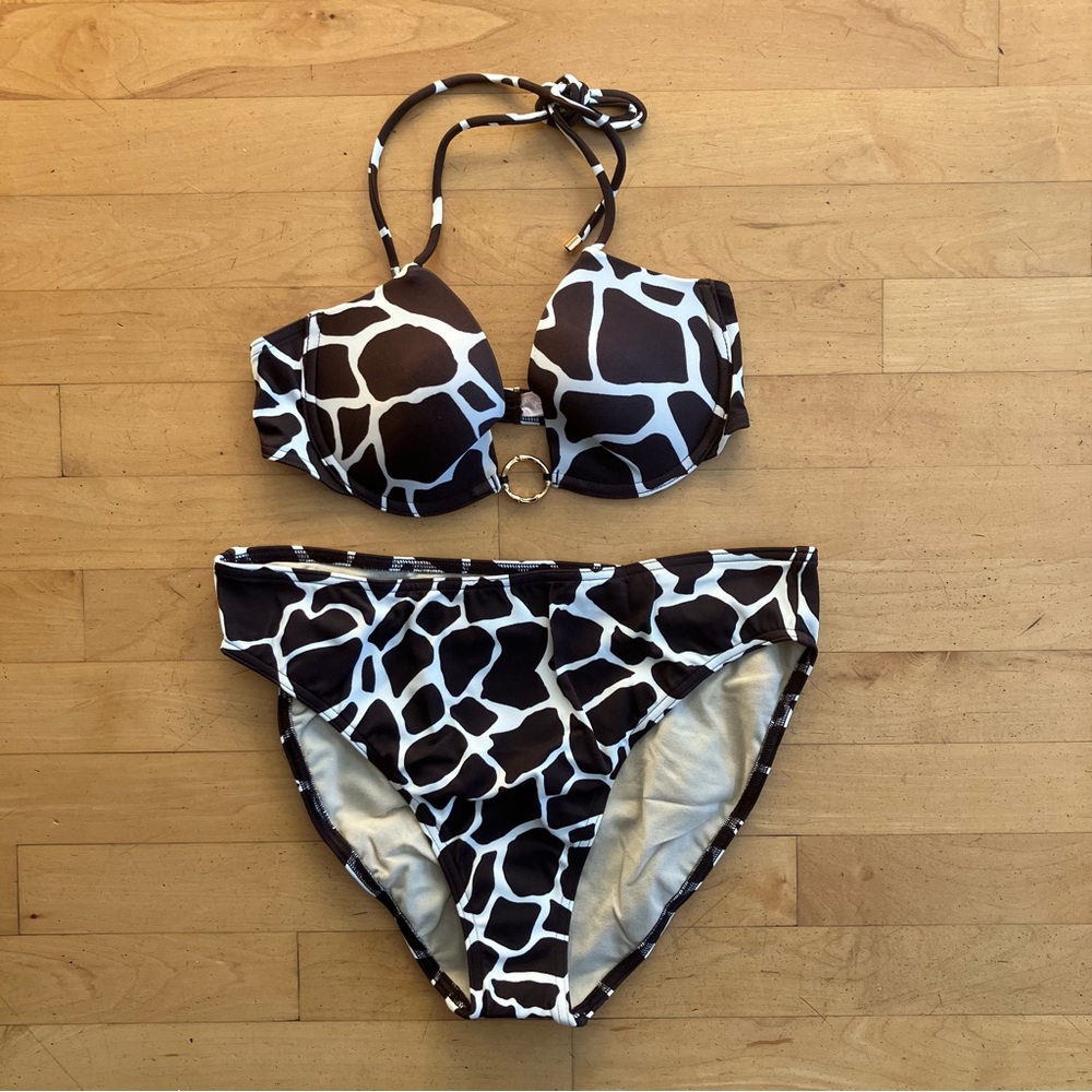NEW Victoria's Secret giraffe bikini 36B Large espresso brown